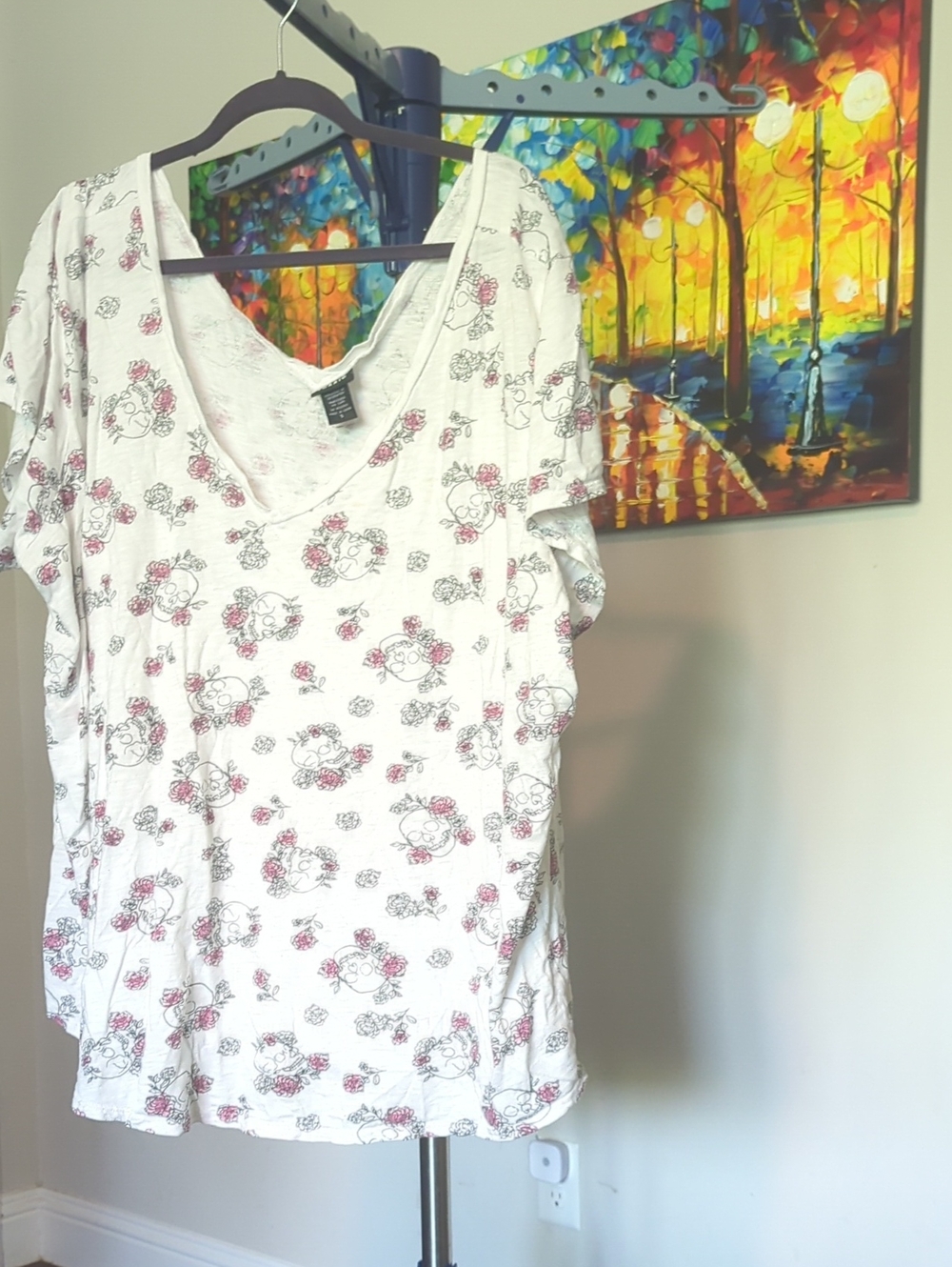 torrid Skull V-Neck Short Sleeve Tee with Pink Rose Print #2